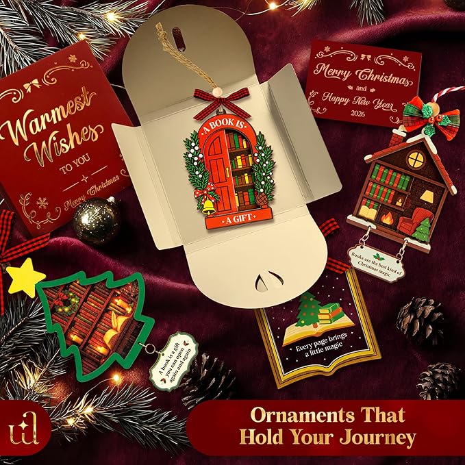 Book Christmas Ornament 2025 - Book Lovers Gifts for Book Lovers Women, Cute Bookish Gifts for Readers Bookworm, Unique Librarian Gift Reading Ornaments for Library Books Club Decor-CubbioJoy
