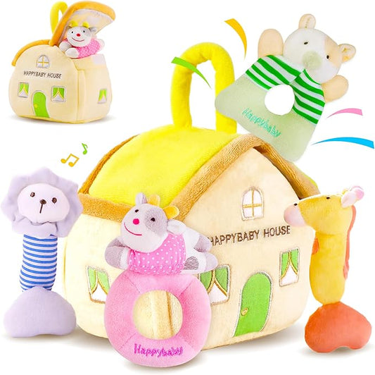 iPlay, iLearn Baby Toys 3 6 12 Month Newborn Gift, Infant Soft Jungle Stuffed Animal Rattle Plush Barn, First Birthday Basket Shower Stuffer, Boy Girl Sensory Hand Development Toy 2 4 7 9M 1 Yr-Jungle-CubbioJoy