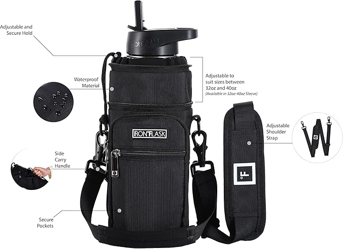 IRON °FLASK Carrier, Holder, Sleeve - Fits Insulated Stainless Steel Sports Water Bottle, Adjustable Shoulder Strap, Holder Bag Case Pouch Cover-CubbioJoy
