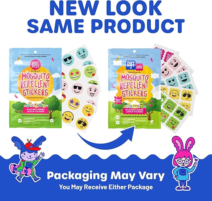 BuzzPatch Mosquito Patch Stickers for Kids (60 Pack) - All Natural, Plant Based Ingredients, Non-Toxic, DEET Free, Citronella Essential Oil Insect Patches, for Toddlers, Babies, Children (2)-CubbioJoy