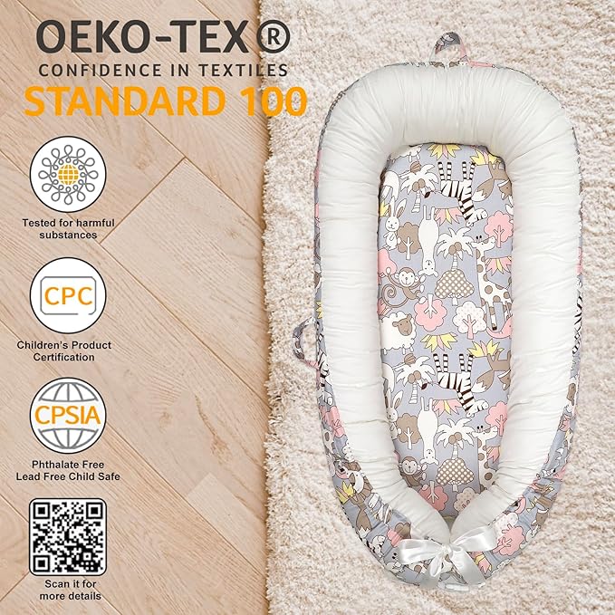 Baby Lounger | Organic Cotton Infant Lounger | Reversible, Adjustable & Portable Floor Lounger | Soft, Breathable, Washable Cover-CubbioJoy