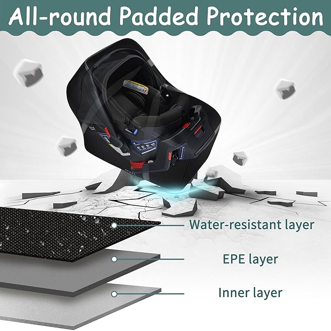 Infant Car Seat Travel Bag Fit Nuna Pipa All Model Car Seat and Base, Fit Doona Baby Stroller, Padded Car Seat Bags for Air Travel, Gate Check Bag with Side Pocket, 5 Protective Feet, Storage Bag-CubbioJoy