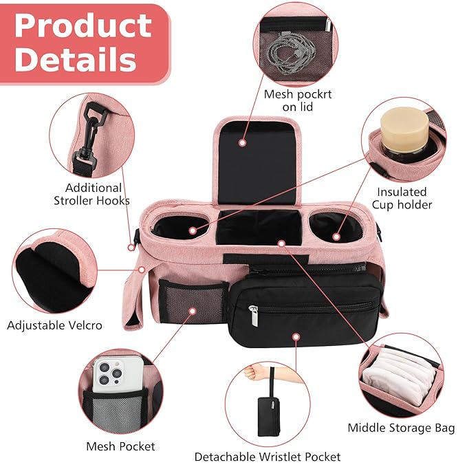 Accmor Universal Stroller Organizer with Insulated Cup Holder Detachable Phone Bag and Shoulder Strap,Stroller Bag Caddy Organizer Fits for Uppababy, Baby Jogger, Britax Strollers-CubbioJoy