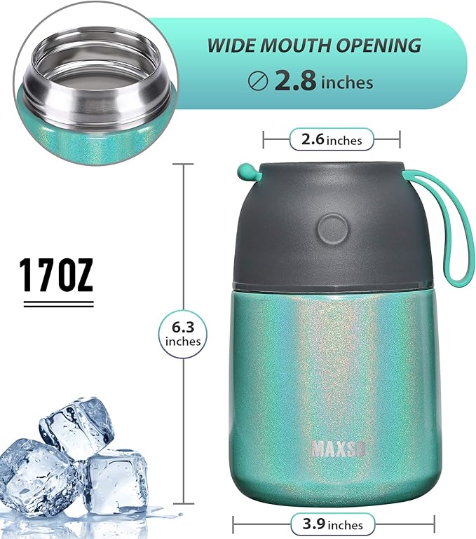 Insulated Food Jar for Hot & Cold Food for Kids Adult,17 oz Soup Thermo Hot Food Containers for Lunch, Triple Layer Insulation Stainless Steel Food Jar with Spoon (GPeacock)-CubbioJoy