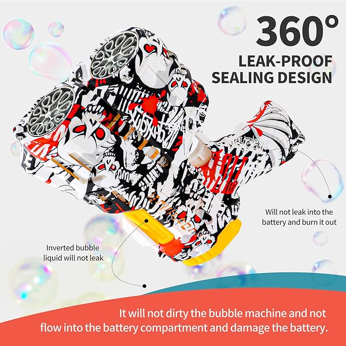 2 Pack Bubble Guns for Kids, Rechargeable LED Light Up Graffiti Bubbles Machine Blower with 2 Bottles Refill Solution for Kids 4-8, Bubble Makers Blaster for Toddlers-CubbioJoy