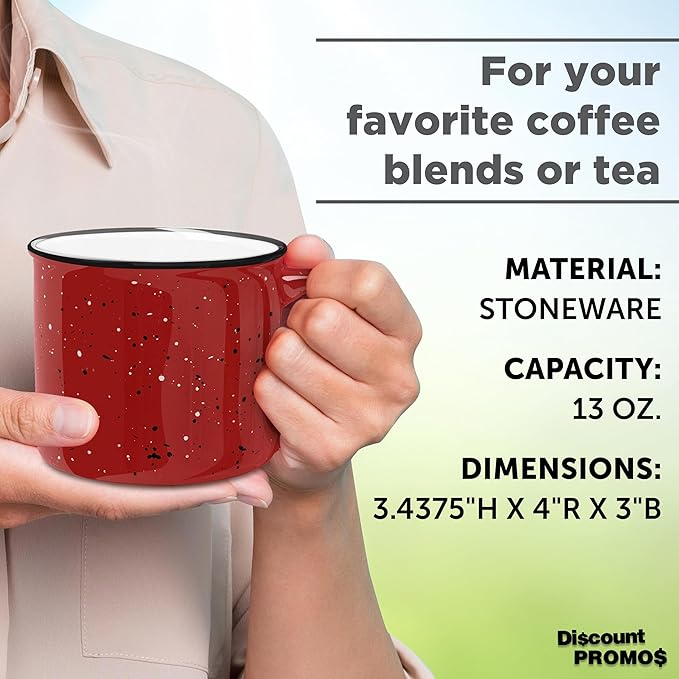 DISCOUNT PROMOS Ceramic Campfire Coffee Mugs 13 oz. Set of 10, Bulk Pack - Perfect for Tea, Espresso, Cappuccino, Hot Cocoa - Red-CubbioJoy