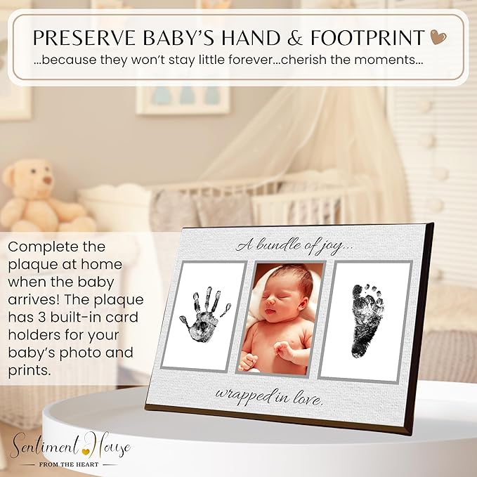 Inkless Hand and Footprint Kit, Baby Keepsake Plaque & Baby Shower Gifts - Ideal as Mom To Be Gift, Nursery Picture Frames, Clean Touch Hand and Footprint Kit (Style 2 - Design 4)-CubbioJoy