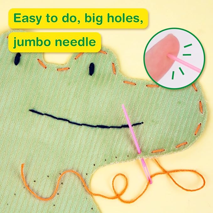 Avenir Sewing Kit for Kids Birthday Gifts for Kids Aged 6 Corduroy Fabric With Shoulder Strap Safe Needles Pre-cut Felt Easy DIY Arts and Crafts for Boys and Girls Stuff No Mess with Full Instructions-CubbioJoy