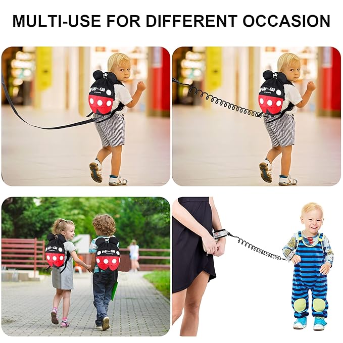 CZSYZCZS Toddlers Leash + Anti Lost Wrist Link Child Kids Safety Harness Kids Walking Wristband Assistant Strap Belt (black red)-CubbioJoy