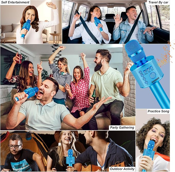BONAOK Wireless Bluetooth Karaoke Microphone,3-in-1 Portable Handheld Karaoke Mic Speaker Machine Birthday Home Party for PC or All Smartphone (Q37 Blue)-CubbioJoy