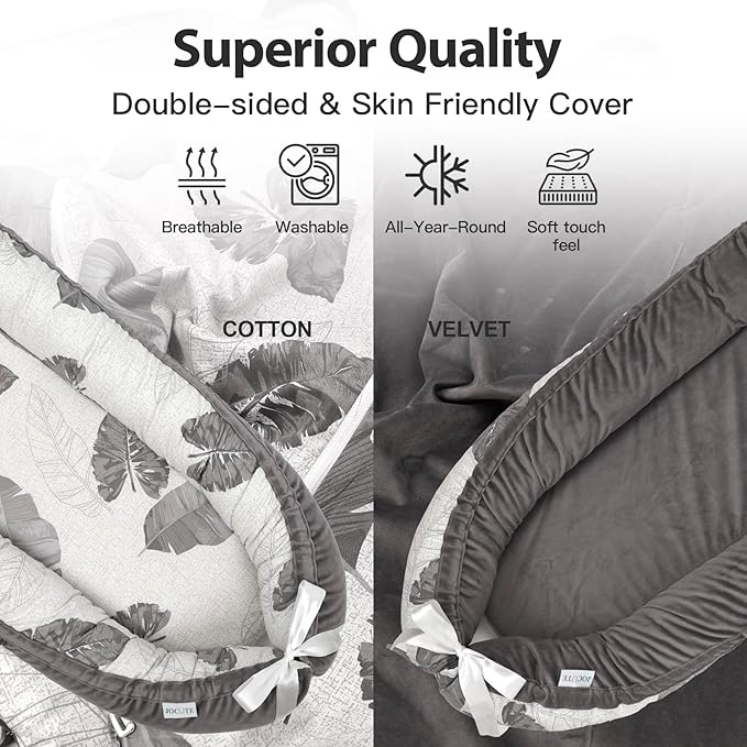 Baby Lounger | Organic Cotton Infant Lounger | Reversible, Adjustable & Portable Floor Lounger | Soft, Breathable, Washable Cover-Grey Leaves-CubbioJoy