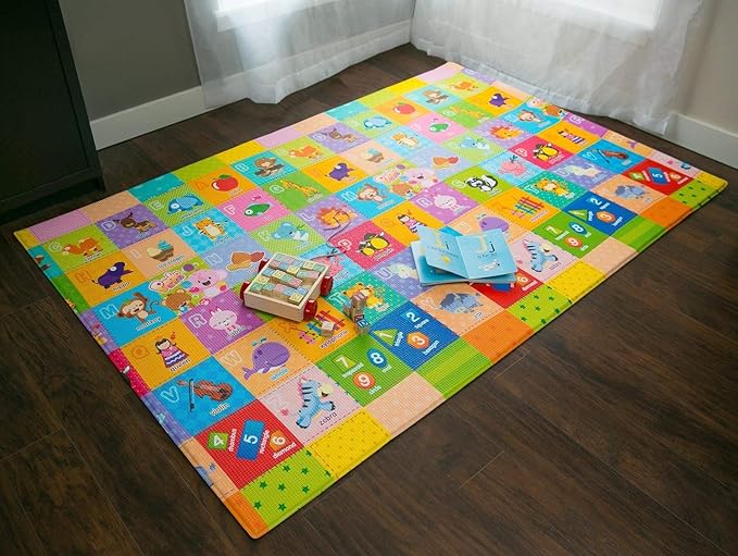 Baby Care Play Mat (Medium, Playful - Pinko & Friend) 73’’ x 49’’ Original One-Piece Reversible Rollable Waterproof Play Mat for Infants, Babies, Toddler, and Kids-CubbioJoy