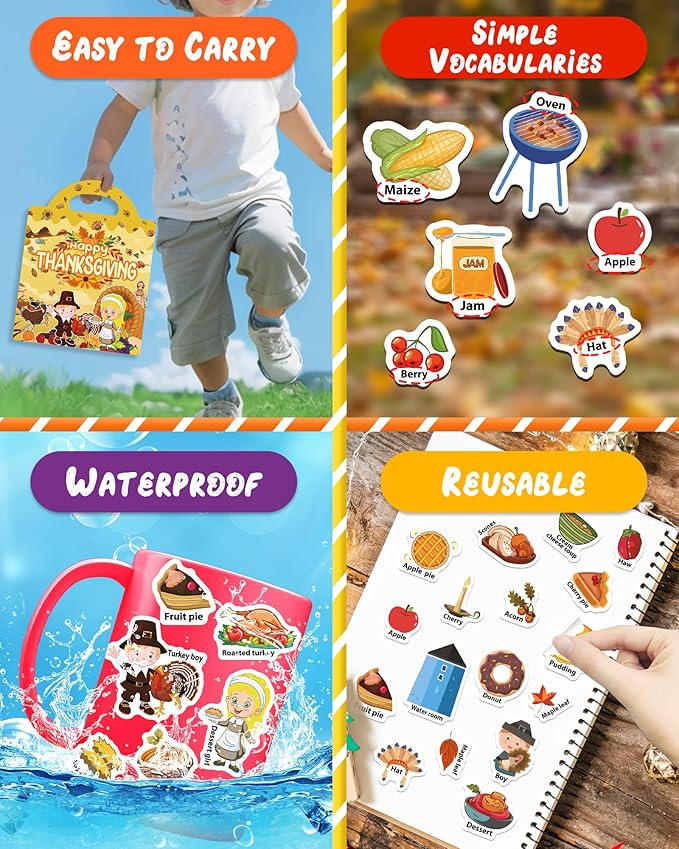 Benresive Reusable Sticker Books for Kids 2-4, Sticker Books for Toddlers 1-3 2-4, Toddler Travel Toys Activities Crafts Gifts - Thanksgiving-CubbioJoy