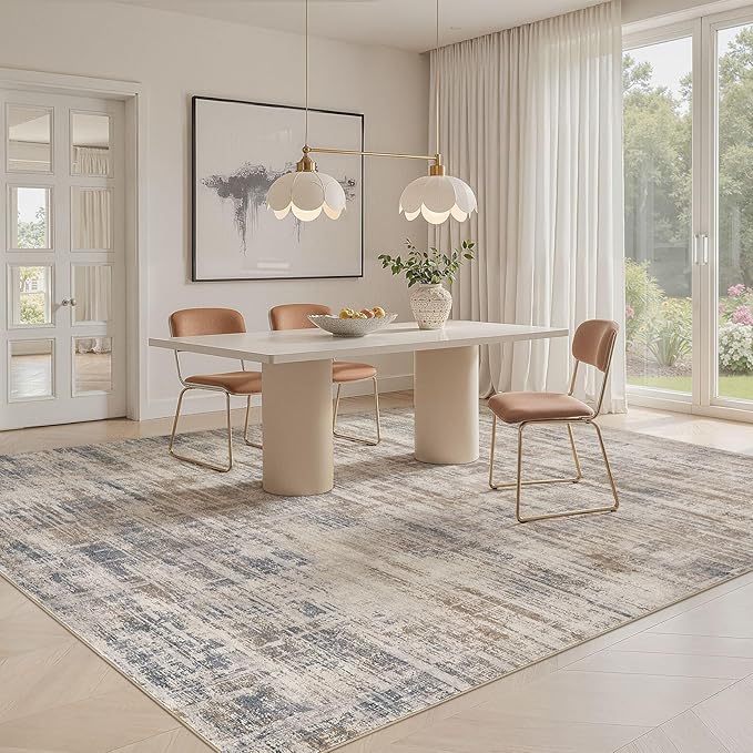 Area Rug for Living Room: 12x15 Washable Neutral Abstract Modern Soft Rugs Non Slip Indoor Floor Stain Resistant Large Carpet for Bedroom Dining Room Office Nursery - Brown-CubbioJoy