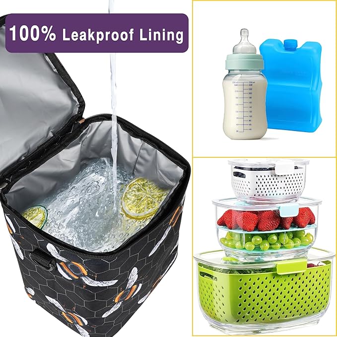 Breastmilk Cooler Bag with Ice Pack Fits 4 Baby Bottles Up to 9 Ounce Insulated Baby Bottle Bag Breast Milk Cooler on The Go with Strap Baby Bottle Cooler Bag for Nursing Mom Daycare or Travel-CubbioJoy