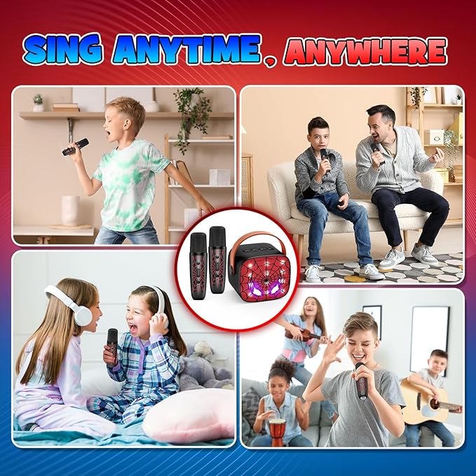 Cool Mini Karaoke Machine Toys: Kids Toys Birthday Gifts Age 3-12+ LED Portable Bluetooth Speaker with 2 Wireless Microphone Gift Toy for 4 5 6 7 8 9 Years Old Girls Boys Kid Adults-CubbioJoy