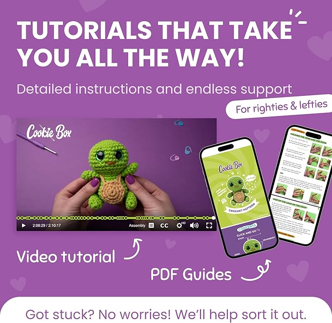 Cookie Box Crochet Kit for Beginners - Learn to Craft Amigurumi Stuffed Animals - Knitting Gift for Kids and Adults - Beginner-Friendly Yarn - Stitch-by-Stitch Video Tutorial - Turtle Hugo-CubbioJoy