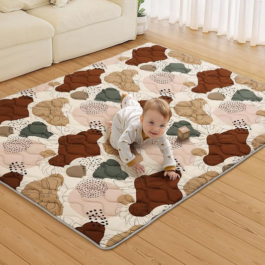 Blissful Diary Baby Play Mats for Floor, 71x59 Inch Extra Thicker & Large Soft Cushioning Foam Playmats for Babies and Toddlers, Foldable Washable Baby Crawling Mat for Playpen, Boho Design-CubbioJoy