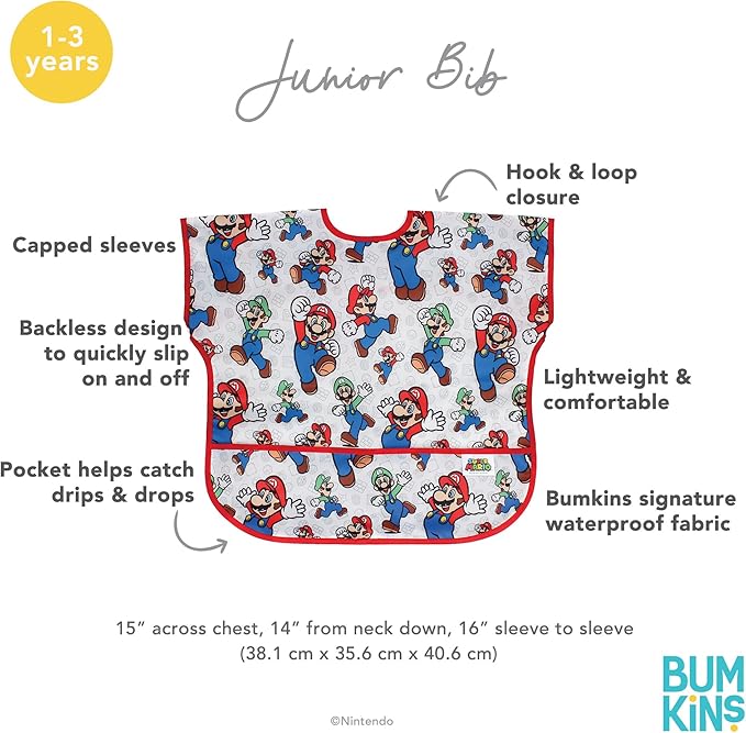 Bumkins Bibs - Toddler Bibs, Waterproof, Large for 1-3 Years, Short Sleeve-CubbioJoy