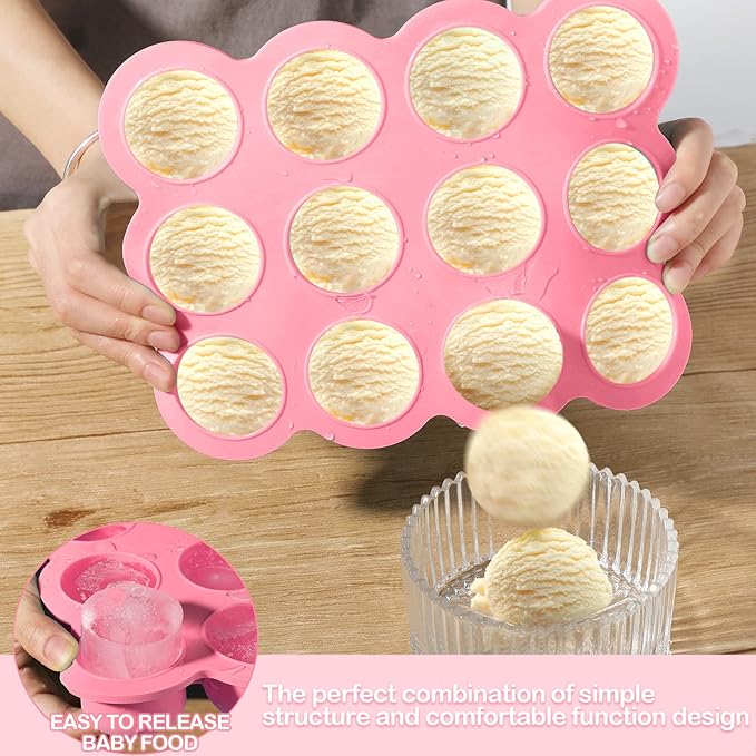 3 Pcs Baby Food Storage Container 12 Cup Silicone Baby Food Freezer Tray with Lid Stackable Reusable Silicone Baby Food Freezer Storage Tray for Food Vegetable Fruit Puree and Breast Milk (Pink)-CubbioJoy