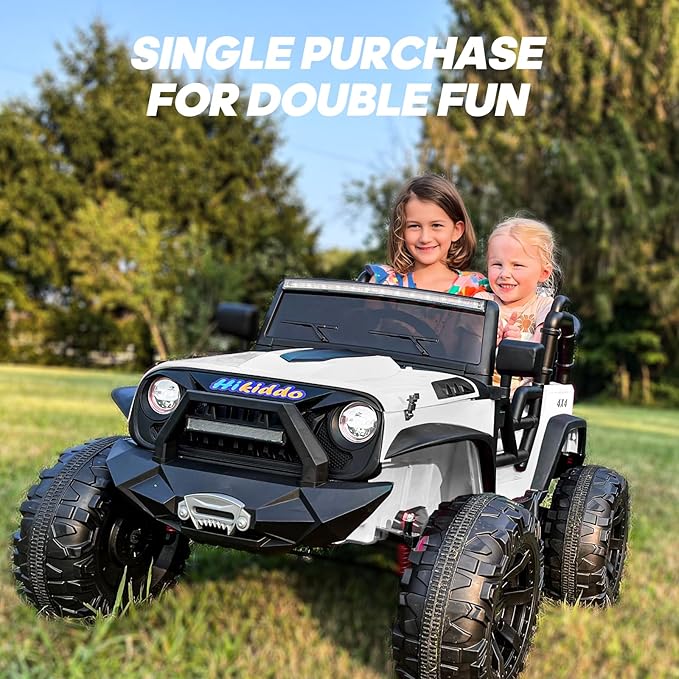 24V 9Ah Ride on Toy for Big Kids, 4WD 2 Seater Ride on Car Truck with Remote Control, 4x200W Motor - White-CubbioJoy