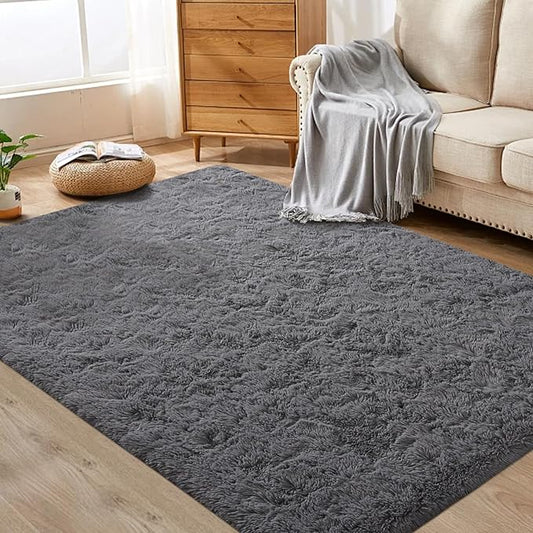 4x6 Area Rug for Living Room: Fluffy Shag Soft Washable Rugs Fuzzy Plush Indoor Carpet for Bedroom Nursery Playroom Dorm Kids Girls Boys Room (Dark Grey, 4'x6')-CubbioJoy