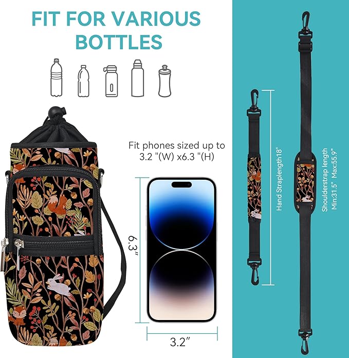 25/32/40/64oz Water Bottle Bag Holder Carrier-Insulated Crossbody Sling Case Sleeve with Strap & Pockets for Men Women Gym Cycling Travel Walking Hiking Camping-CubbioJoy