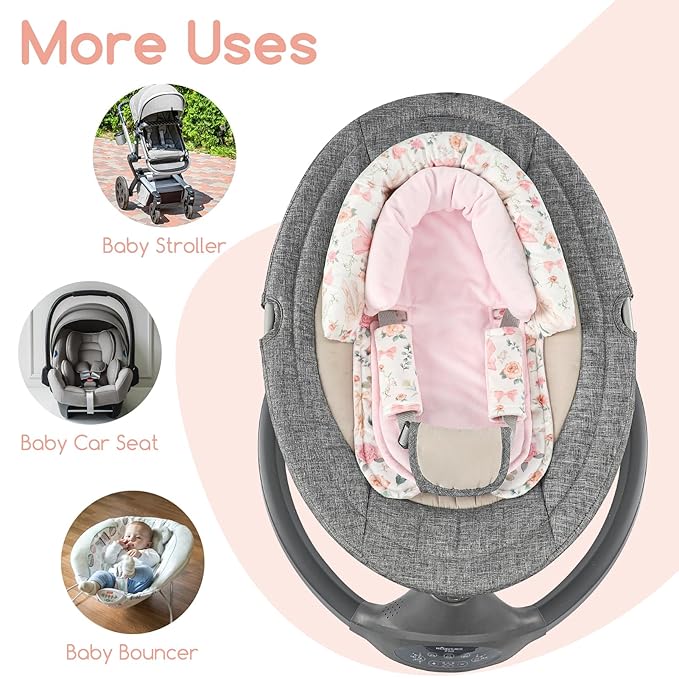 Baby Car Seat Head Support for Newborn, GFU 2 in 1 Infant Car Seat Head Body Support with Strap Pads, Soft Stroller Cushion Pillow Insert for Girls, Fits for Stroller, Swing, Pink Floral-CubbioJoy