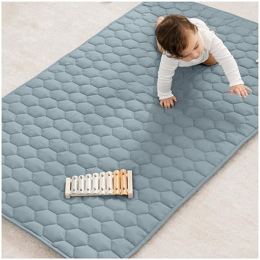 Comfy Cubs Rectangle Kids Play Mat - Small 36 x 60 inches Soft Quilted Baby Floor Mat with Non-Slip Bottom - Plush Design for Toddlers' Playtime and Relaxation - Comfortable and Durable - Pacific Blue-CubbioJoy