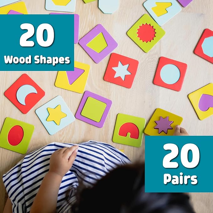 Chuckle & Roar - Matching+ Wooden Sensory Shapes - Logic Puzzles - Premium Wood Construction - Flat Board Puzzle Pieces for Ages 6 and up-CubbioJoy
