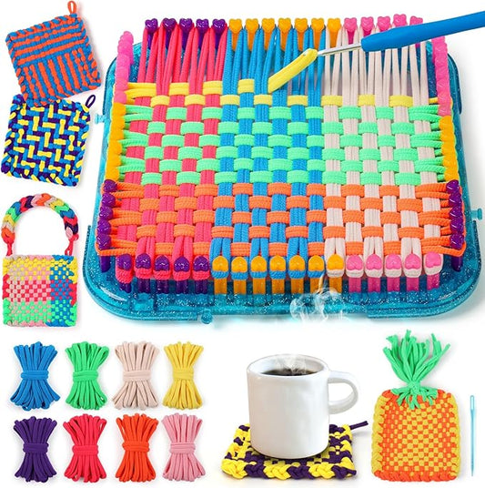 IQKidz Weaving Loom Kit Toys, DIY Arts and Crafts for Kids and Adults, Ideal Gifts for Girls Ages 5 6 7 8-12 13, Easy Potholder Loom Knitting Activity for Beginners, 224 Craft Loops-CubbioJoy