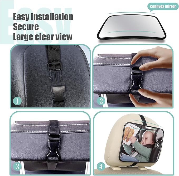 Baby Car Mirror, Universal Fit, Headrest Mount, Shatterproof, Stable, Easy Install, Compatible with Most Cars & SUVs-CubbioJoy