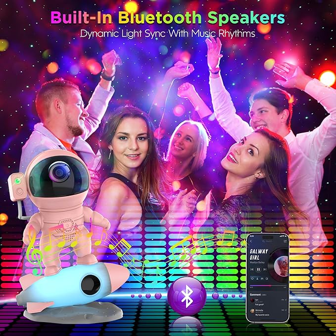 Astronaut Galaxy Projector for Bedroom, Star Projector Galaxy Light with App & Remote Control, White Noises, Bluetooth Speaker, Rocket Night Light for Kids, Ceiling, Gifts, Room Decor-CubbioJoy