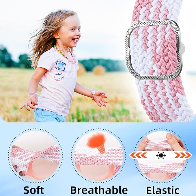 Bracelet for Kids Compatible with AirTag, Nylon Stretch Braided Air Tag Wristband, Protective Case for Airtag GPS Tracker Holder, Adjustable Elastic Watch Band for Toddler Child Elder (Rainbow)-CubbioJoy