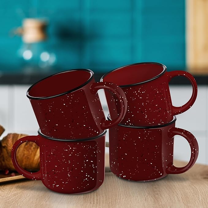 DISCOUNT PROMOS Ceramic Campfire Coffee Mugs 13 oz. Set of 10, Bulk Pack - Perfect for Tea, Espresso, Cappuccino, Hot Cocoa - Maroon-CubbioJoy