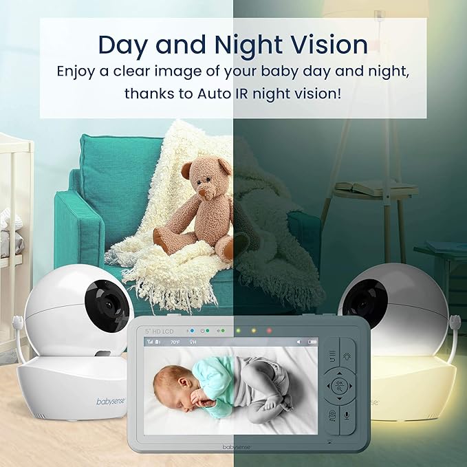 Babysense True Sleep HD Video Baby Monitor with Camera and Audio & Baby Sleep Breathing Movement Monitor, No Wifi, Non Wearable Non Contact Monitoring with 2 Under-Mattress Sensors, Full Crib Coverage-CubbioJoy
