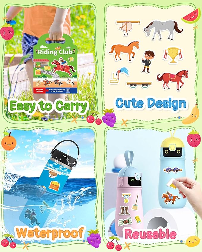 Benresive Reusable Sticker Book for Toddlers 2-4 Years, Fun Travel Stickers for Kids, Waterproof Sticker Books for Toddlers 1-3, Crafts Activities for Todddlers 1-3 2-4 3-5 - Riding-CubbioJoy