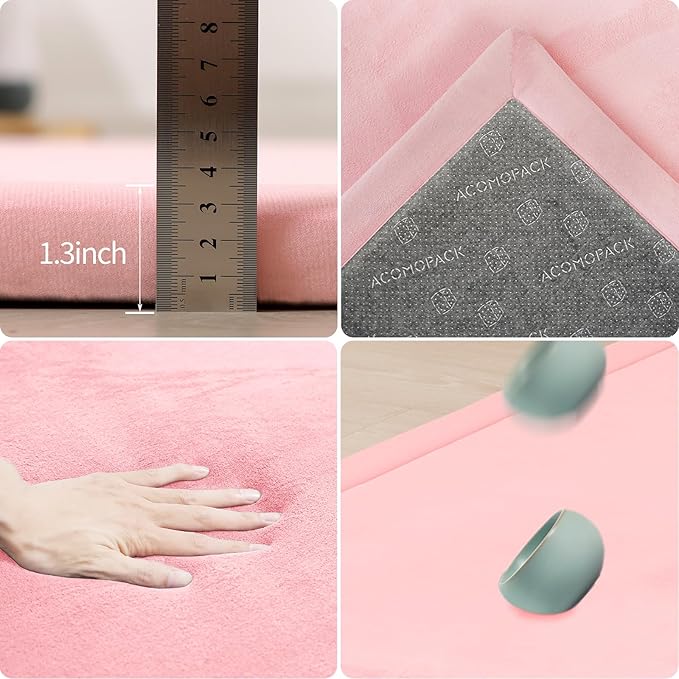 ACOMOPACK Baby Play Mat for Floor 1.3" Thick Memory Foam Play Mat 59"×71" Tummy Time Crawling with Non-Slip Bottom for Living Room,Nursery,Soft Velvet Playpen Mats for Kids,Infants（Pink）-CubbioJoy