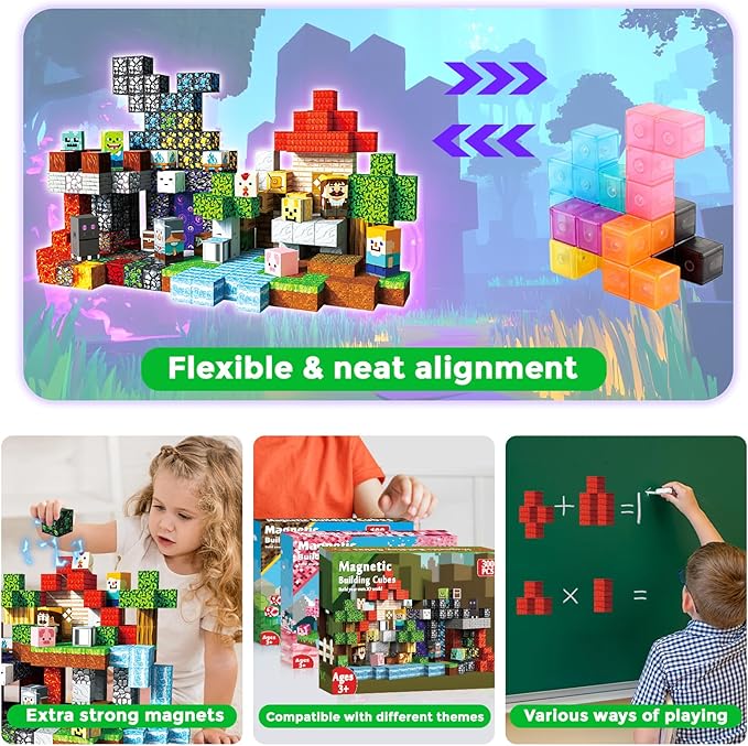 300 PCS Magnetic Blocks - Magnetic Building Blocks, Stacking Magnets for Kids, Sensory Toy for STEM Montessori Sensory Toys for Kids 3+ Boys and Girls Christmas Birthday Gifts-CubbioJoy