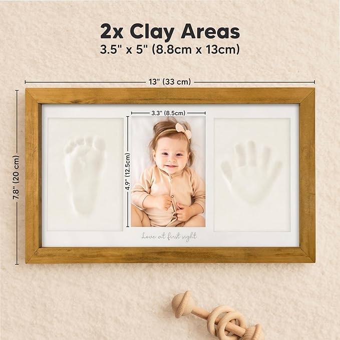Baby Hand and Footprint Kit - Clay Handprint Keepsake Frame, Newborn Nursery Picture Frame, Personalized New Mom Gifts for Baby Shower & Registry (Golden Wheat)-CubbioJoy