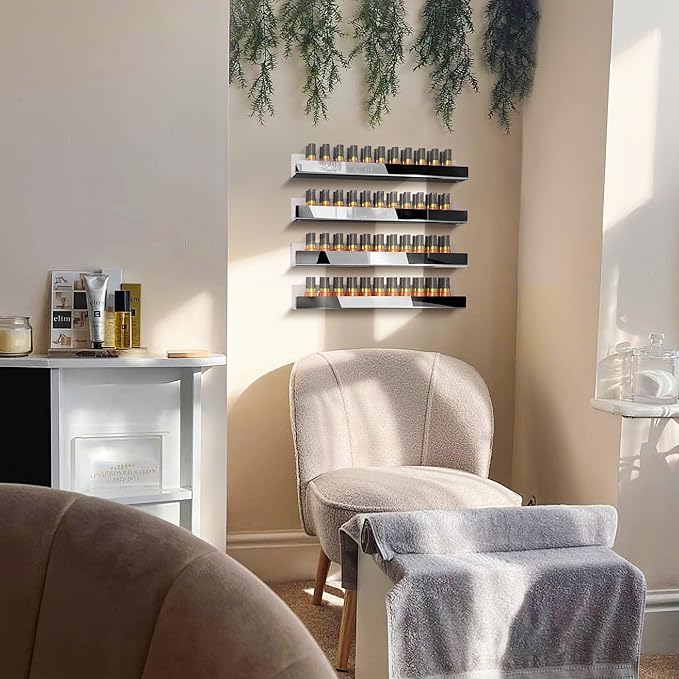 4 Pack 15 Inch Black Reflective Acrylic Shelves, Black Floating Shelves, Modern Sunglasses Essential Oil Picture Ledge Display Toy Storage Shelf-CubbioJoy