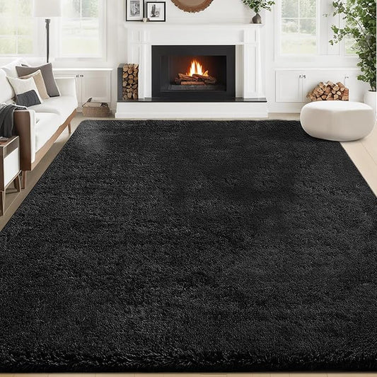 6x9 Area Rug for Living Room: Fluffy Shag Soft Washable Rugs Large Fuzzy Plush Indoor Carpet for Bedroom Nursery Playroom Kids Girls Boys Room (Black, 6'x9')-CubbioJoy