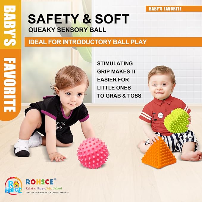 Baby Sensory Balls, Montessori Toys Soft Baby Balls 6 to 12 Months Textured Geometric Shapes for Babies' Sensory Development, Multicolor Bath Gifts Spiky Squeeze Ball for Infant Kids-CubbioJoy