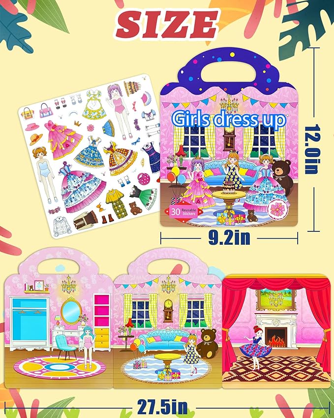 Benresive Reusable Sticker Book for Toddlers 2-4 Years, Fun Travel Stickers for Kids, Waterproof Sticker Books for Toddlers 1-3, Crafts Activities for Todddlers 1-3 2-4 3-5 - Dress Up-CubbioJoy