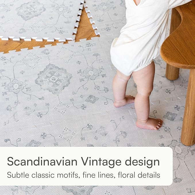 Baby Play Mat for Floor – 6x6ft Vintage Gray | Soft Non Toxic Premium EVA Foam Tiles for Tummy Time, Crawling & Playroom – Waterproof Interlocking Floor Mat for Babies & Toddlers Lillefolk (9 Tiles)-CubbioJoy