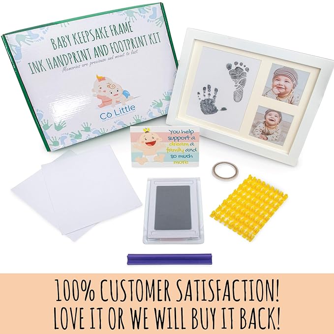 Baby Ink Hand and Footprint Kit – Handprint Picture Frame for Newborns (Safe Clean-Touch Ink Pad for Prints) – Best New Mom and Shower Gift – Foot Impression Photo Keepsake for Girls & Boys – (White)-CubbioJoy