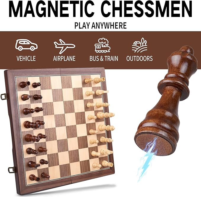 AMEROUS 15'' Magnetic Wooden Chess Set for Adults Kids - with Folding Board, Gift Package, Pieces Storage Slots, Handmade Pieces,Chess Board Game Set for Tournament Professional Beginner-CubbioJoy