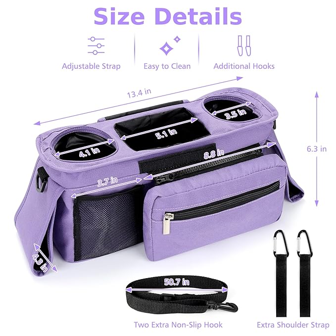 Accmor Universal Stroller Organizer with Insulated Cup Holder Detachable Phone Bag and Shoulder Strap,Stroller Bag Caddy Organizer Fits for Uppababy, Baby Jogger, Britax Strollers-CubbioJoy