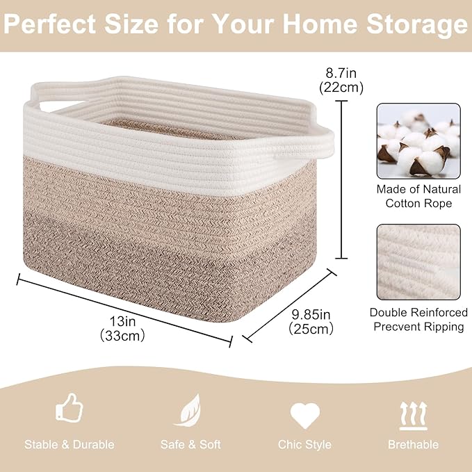 Storage Baskets for Organizing, Woven Baskets for Shelves, Rectangle Decorative Organizer for Storage Clothes, Toy, Books, Towels Nursery Bins 3 Pack (Gradient Yellow)-CubbioJoy