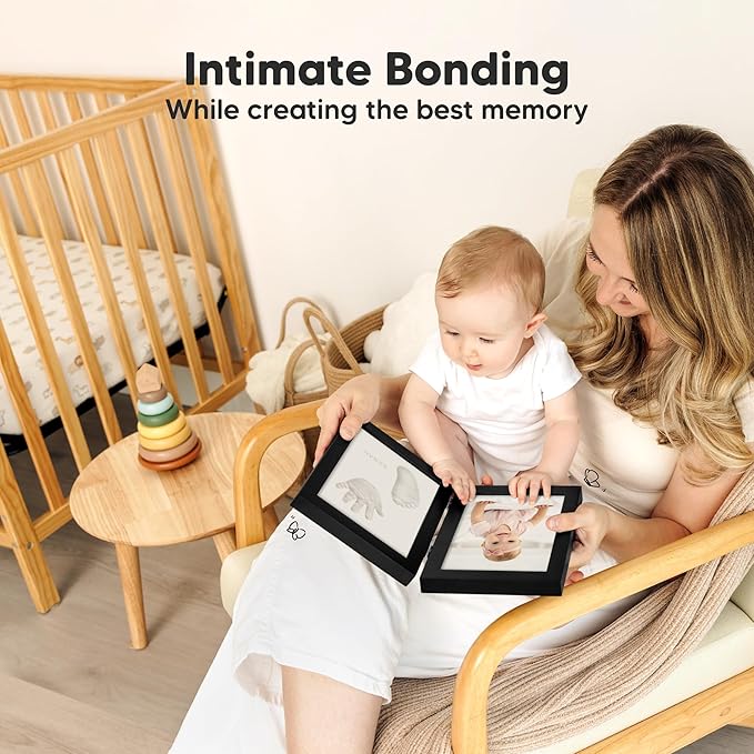 Baby Hand and Footprint Kit, Quick Dry Clay - Newborn Keepsake Feet and Handprint Kit, Nursery Picture Frame, Pet Dog Paw Prints,Personalized New Mom Gifts for Baby Showers & Registry(Onyx Black)-CubbioJoy